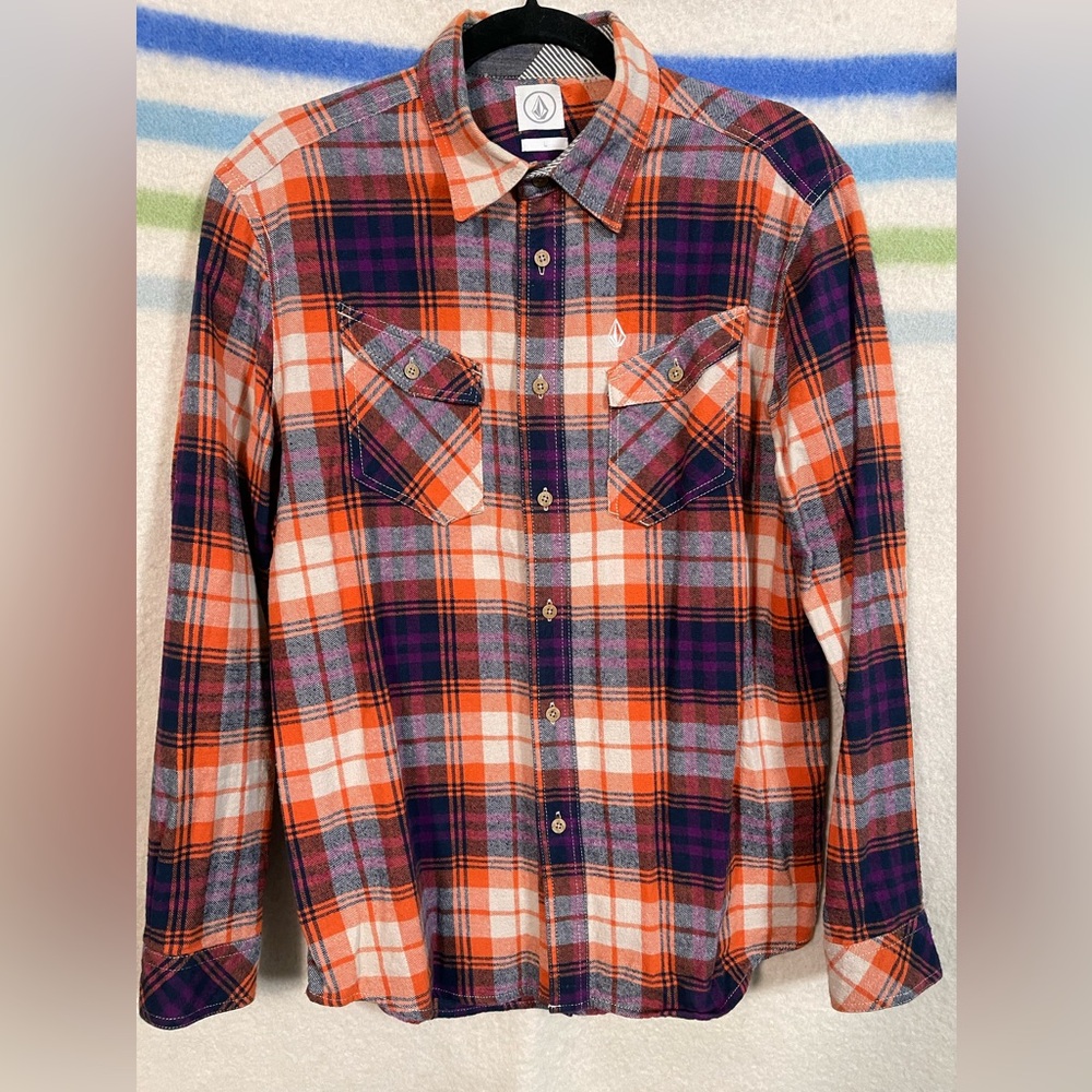 Volcom Japan Orange and Purple Plaid Shirt